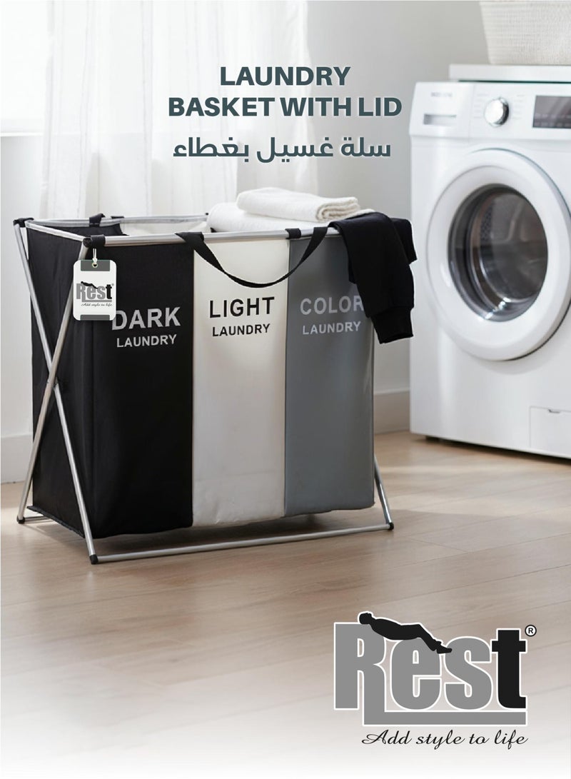 REST Large Laundry Basket Bags Foldable 3-Section Laundry Hamper Portable Dirty Clothes Bag Sorter with Handle for Bathroom Bedroom Home multi color - Image 1